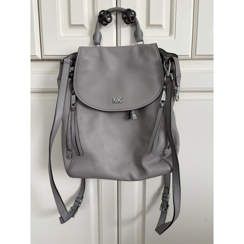 Michael Kors Small‎ Gray Leather Backpack Purse Silver Side Zippers